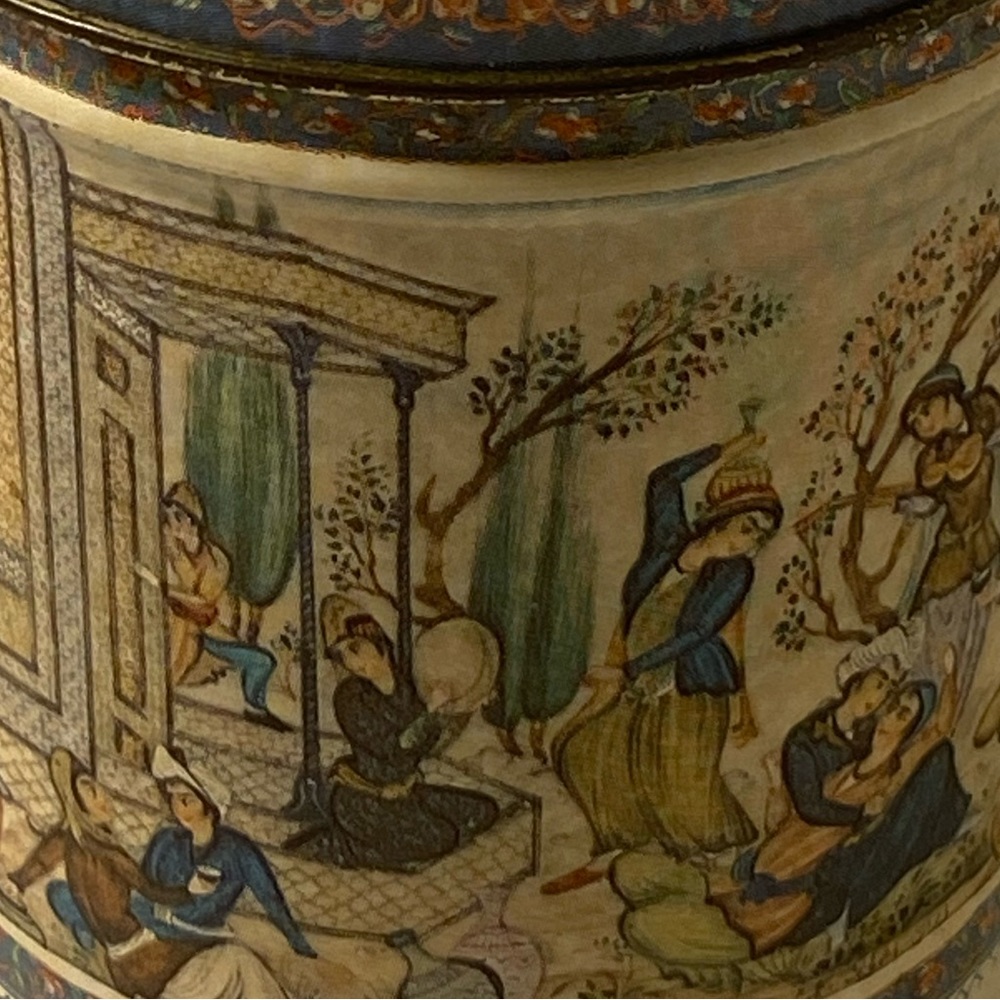 Vintage Tin small canister miniature antique Asian art reproduction ben rickert
